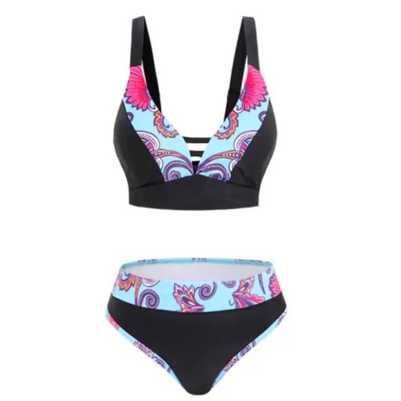 Scroll Floral Bikini Set ✦ Ladder Cutout Top + Cheeky Bottoms ✦ Adjustable Strap - Picture 5 of 16